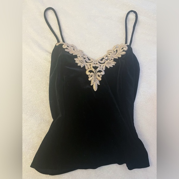 Vintage Velvet Velour Lace Cami Camisole Top Shirt - Picture 1 of 4